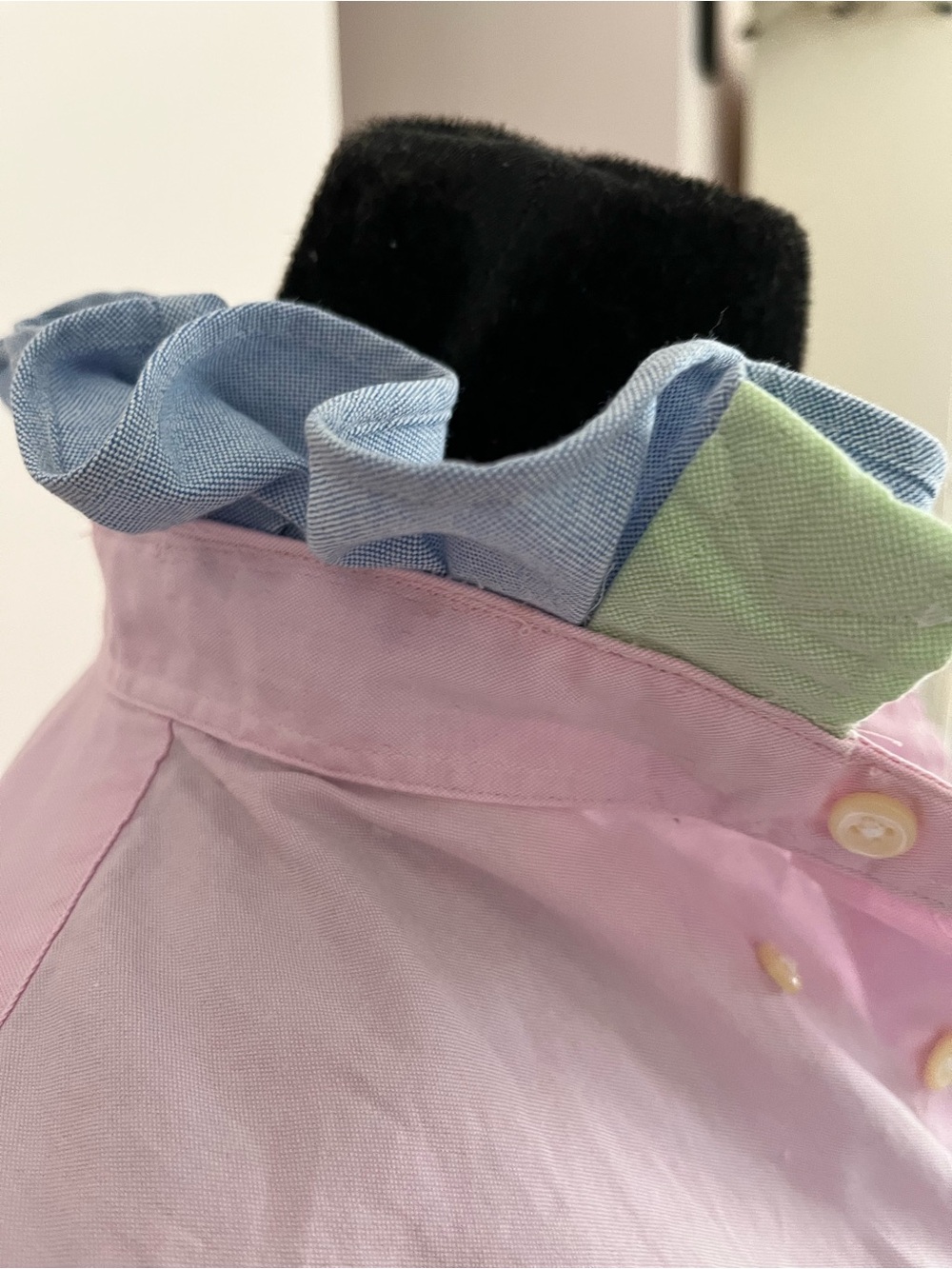 Upcycled Ralph Lauren Light Pink Button-Down Oxford Shirt Ruffle Collar - Picture 4 of 7